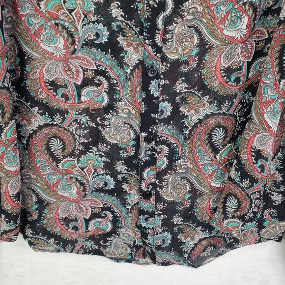Vtg LIP SERVICE Los ANGELES Sheer Paisley Print Blouse Top Y2K Long Sleeve Large - Picture 4 of 10